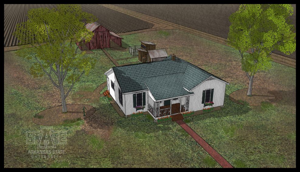Illustration of the Johnny Cash Boyhood Home (Glenn Gardiner, Center for Digital Initiatives, Arkansas State University)