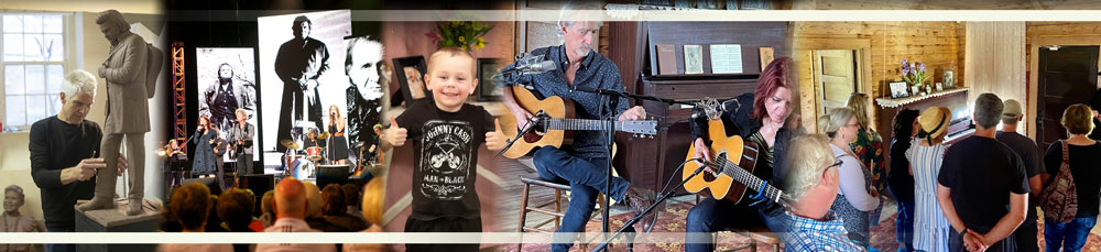 A collage of photos from Johnny Cash Boyhood Home events.
